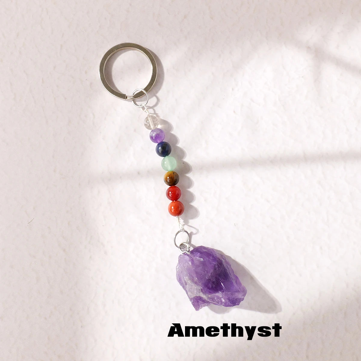 1 Stück natürlicher Kristall-Schlüsselanhänger mit sieben Chakra, Kristall-Rohstein-Anhänger, handgefertigter Schmuck, Festival-Geschenk