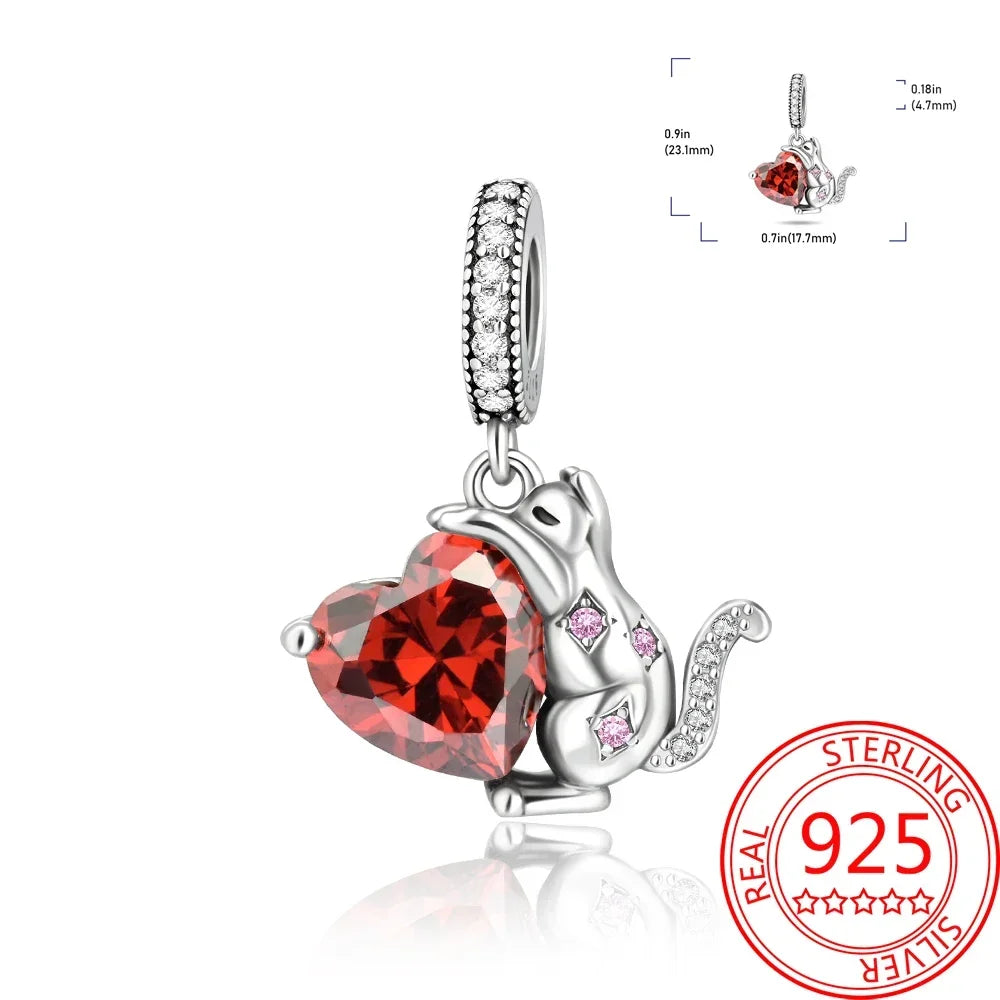 Exquisiter kleiner Affe aus 925er-Sterlingsilber, umarmender roter Herz-Anhänger, passend für Armbänder, Halsketten, Party-Paarung mit handgefertigten Geschenken