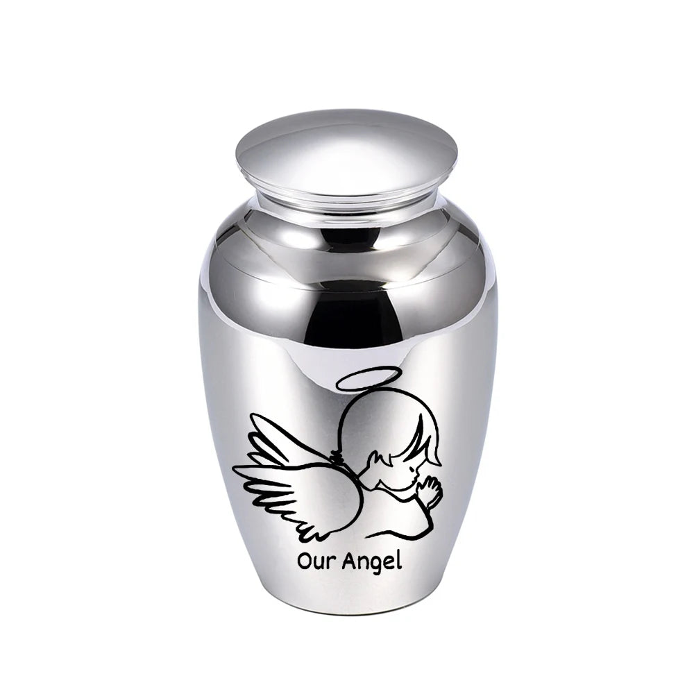 Kleine Andenkenurne für menschliche Asche, Feuerbestattungsurne, Engelsflügel, Mini-Urne, Aschenhalter aus Aluminiumlegierung, kleine Aschenurne – Unser Engel