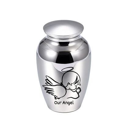 Kleine Andenkenurne für menschliche Asche, Feuerbestattungsurne, Engelsflügel, Mini-Urne, Aschenhalter aus Aluminiumlegierung, kleine Aschenurne – Unser Engel