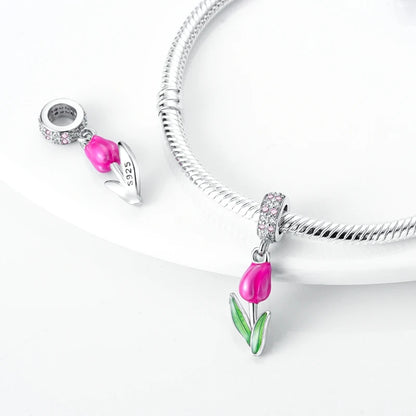 Blumen-Charms aus 925er Silber, Sonnenblumen-Tulpen-Anhänger, passend für Original-Pan-Armbänder zur Herstellung von Schmuck