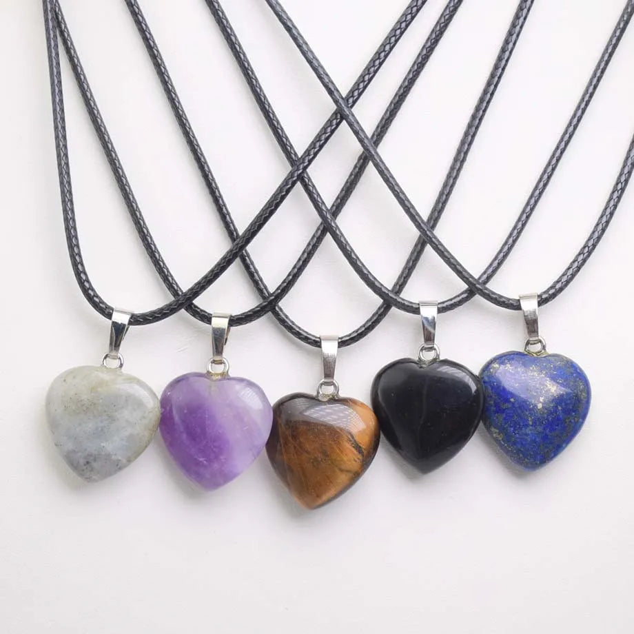 Natürliche Achate Türkise Rosa Quarz Herzform Anhänger Kristall Amethysten Heilung Edelstein Halskette Frauen Charme Männer Schmuck