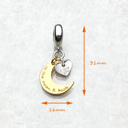 Mond- und Liebes-Herz-Charm-Anhänger für Frauen, romantischer DIY-Schmuck aus 925er Sterlingsilber