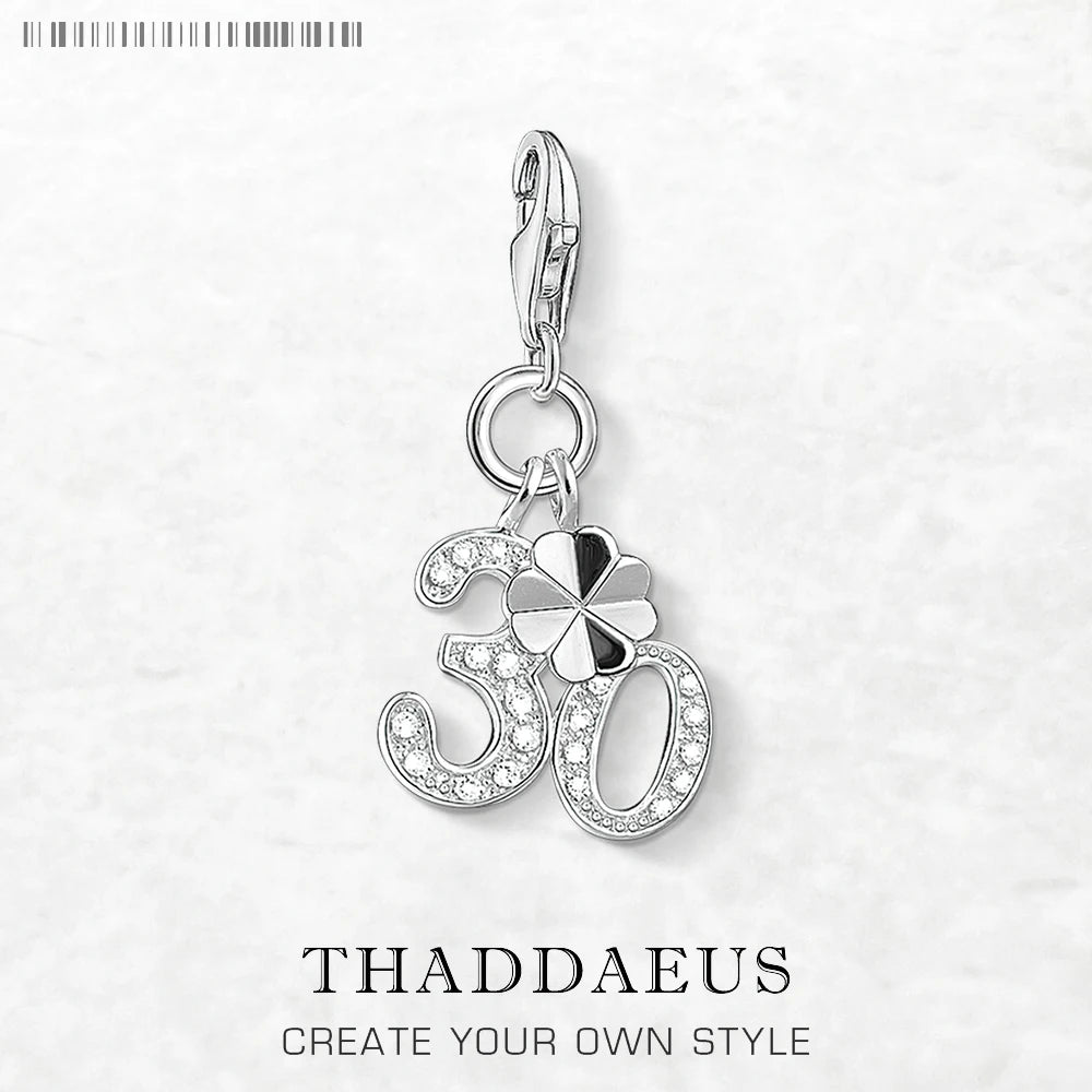 Glückszahl 30 baumelnde Charm-Anhänger für Damen und Herren, 925er Sterlingsilber, trendiger Schmuck