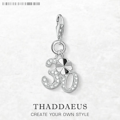 Glückszahl 30 baumelnde Charm-Anhänger für Damen und Herren, 925er Sterlingsilber, trendiger Schmuck