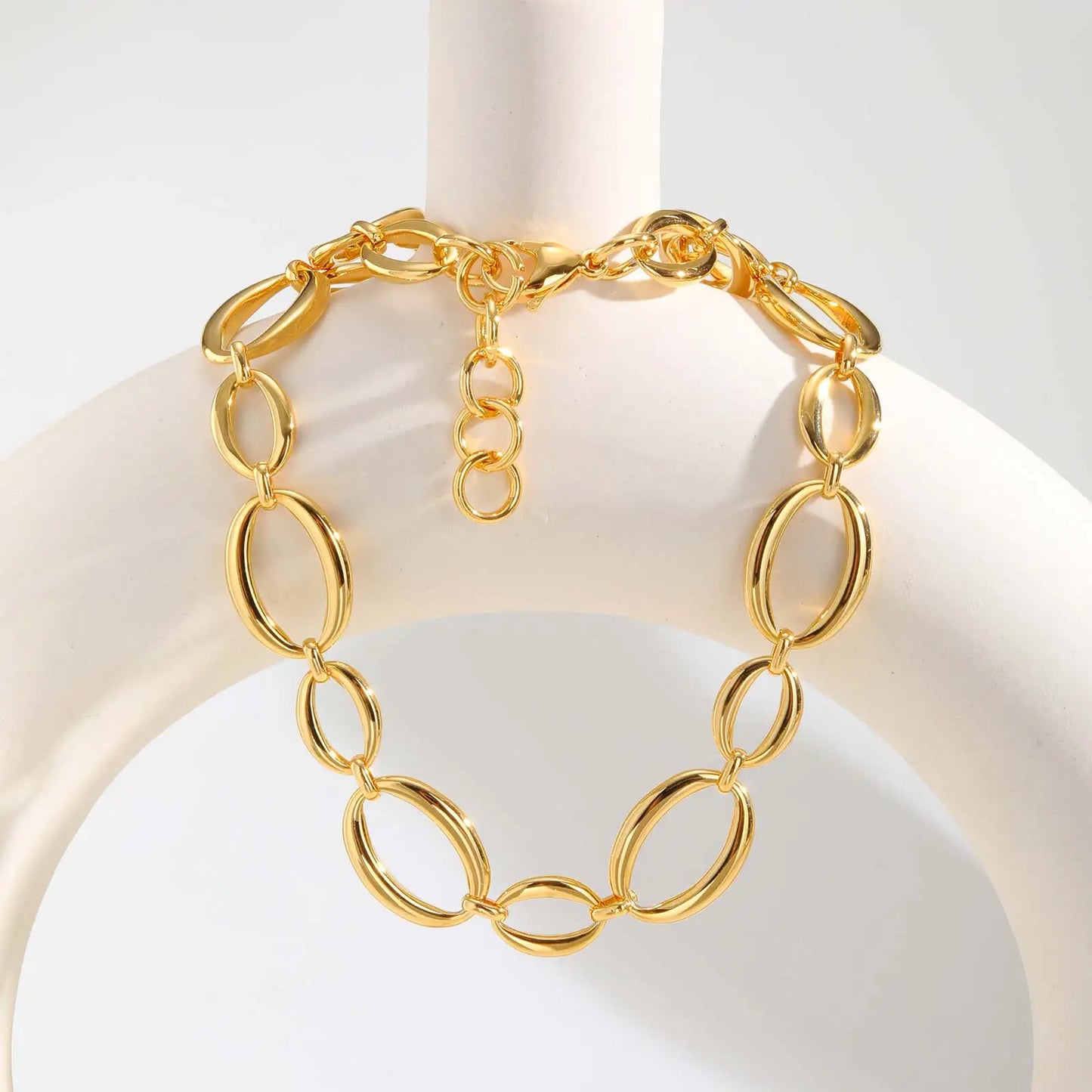 Klobige Gliederkette aus Edelstahl für Damen, vergoldete, dicke ovale Ketten-Choker-Halskette, geometrischer minimalistischer Schmuck
