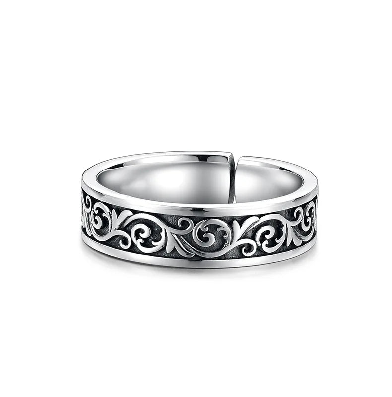 Retro Thai Silber Gras Muster Ring für Männer Trendy Vielseitig Personalisierter Schmuck Offene Einzelringe Fingerschmuck KOFSAC