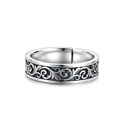 Retro Thai Silber Gras Muster Ring für Männer Trendy Vielseitig Personalisierter Schmuck Offene Einzelringe Fingerschmuck KOFSAC