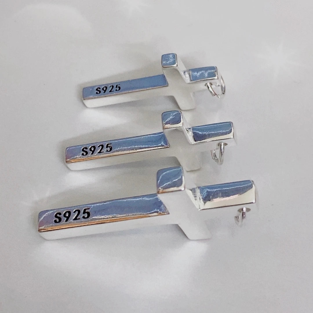 100 % massiver S925-Sterlingsilber-Kreuz-Anhänger für Männer und Frauen, glatt, hochglanzpoliert, schlichtes Design, Jesus Christus, Schmuck, Geschenk