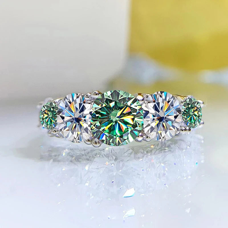JOIAS HOME 18 Karat vergoldet 3,6 CT Alle Moissanit Ringe für Frauen 5 Steine funkelnder Diamant Ehering S925 Sterling Silber Schmuck