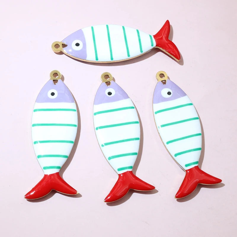 10 Stück 40x14mm Edelstahl Emaille Streifen Fisch Charms Anhänger DIY Schmuck Making Zubehör Erkenntnisse für Halsketten Ohrringe
