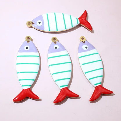 10 Stück 40x14mm Edelstahl Emaille Streifen Fisch Charms Anhänger DIY Schmuck Making Zubehör Erkenntnisse für Halsketten Ohrringe