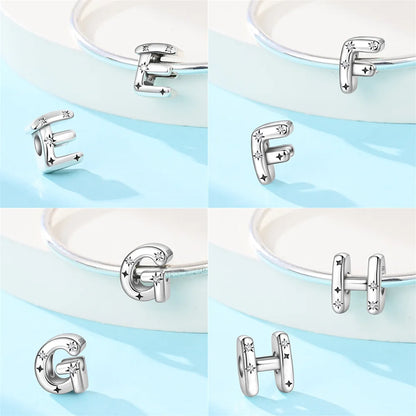 Charms aus 925er Silber, Buchstaben-Serie, Sternenlicht-Buchstaben, glänzende Zirkon-Perlen, passend für Armbänder, Zubehör, Schmuckherstellung, edler Schmuck, Geschenk