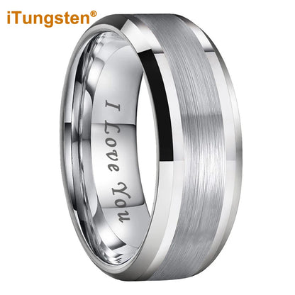 iTungsten 6mm 8mm Wolframkarbid-Fingerring für Herren und Damen, Verlobung, Ehering, Modeschmuck, I Love You, graviert, bequeme Passform