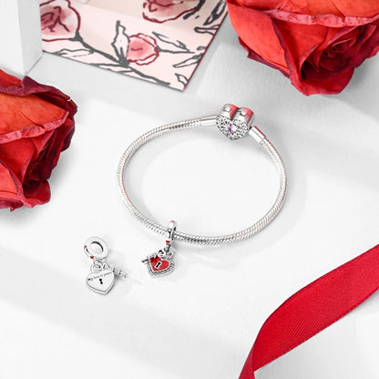 Rote Serie 925er Sterlingsilber, Koi-Herz, Pilz, Feuerwerkskörper, Kaffeemaschine, Charm, passend für DIY-Armbänder, Halsketten, exquisite lustige Geschenke