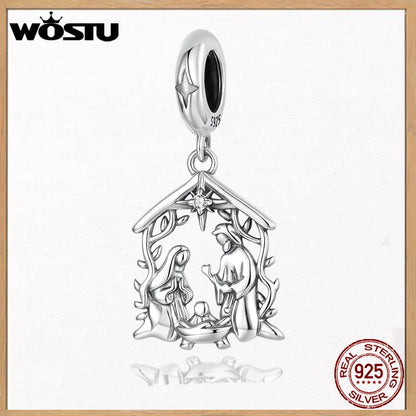 WOSTU Anhänger „Jesus-Krippe“ aus 925er-Sterlingsilber, „Die Geburt Jesu“, passend für Armbänder, Halsketten, DIY, einzigartiges Geschenk
