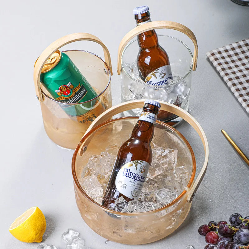 Licht Luxus Obst Korb Tragbare Glas Obst Platte Wohnzimmer Süßigkeiten Salat Schüssel Hause Snack Tablett Obst Wein Barrel Eis Eimer