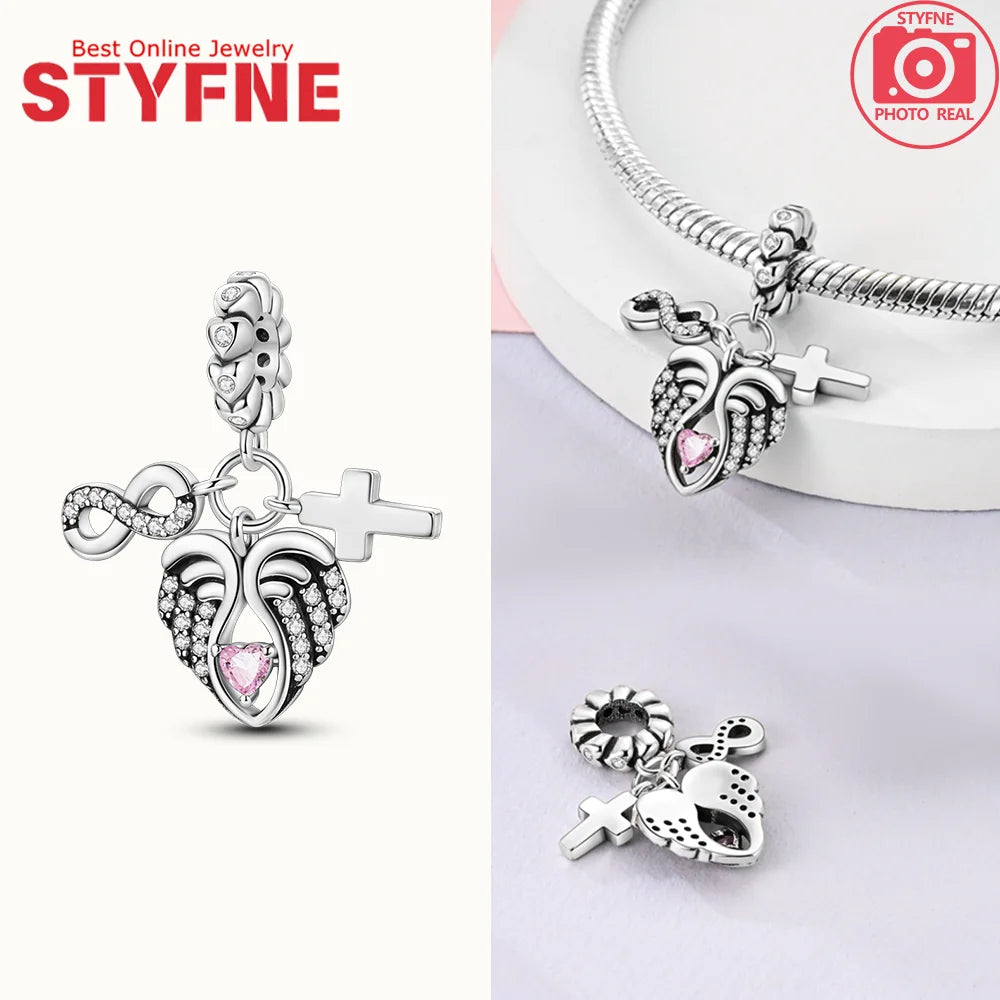 Neue Silber 925 Engel Skulptur Charms Herz Perlen Fit Original Armband für Frauen Schmuck Party Perlen DIY Edlen Schmuck Geschenke