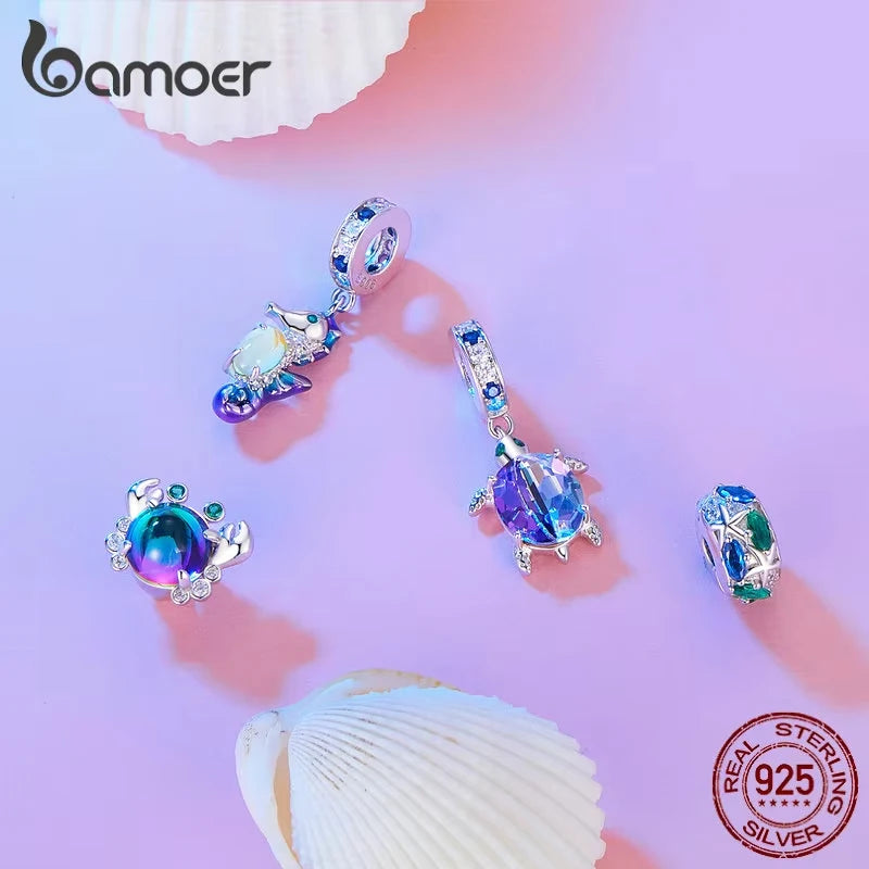 BAMOER Anhänger aus 925er-Sterlingsilber, verträumte Oecan-Serie, schillernde Krabbenperlen, Seepferdchen-Anhänger für Damen, Armband und Halskette zum Selbermachen