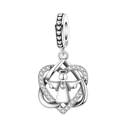 Funkelnde Edelsteinperlen aus 925er-Sterlingsilber mit eingelegten Edelsteinen und baumelnder Charm mit unendlichem Knoten, passend für Schlangenarmband, Boutique-Halskette, schönes Geschenk