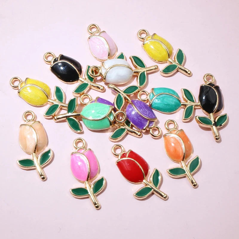 20 Stück 21x10mm Emaille Rose Blumen Anhänger Legierung Metall niedlich Blumen DIY Schmuck Herstellung Zubehör für Halsketten Ohrringe