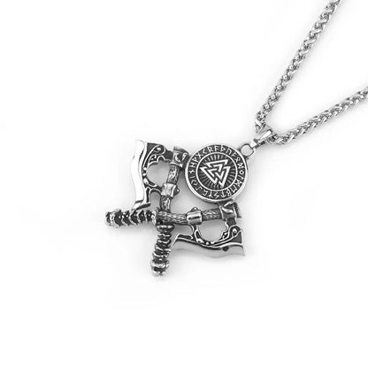 HNSP 316L Stainless Steel Double Axe Viking Pendant Chain Necklace For Men Vintage Jewelry Punk Accessories