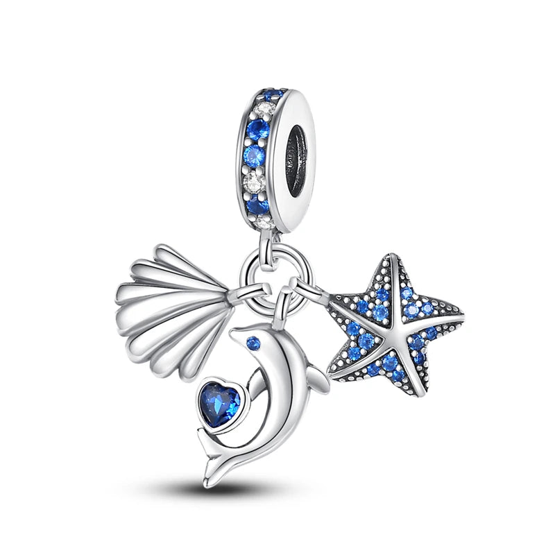 Charms Original 925 Sterling Silber Ozean Delphin Stern Anhänger Perlen für Armband DIY feines Geschenk Frauen zarte Schmuck Zubehör