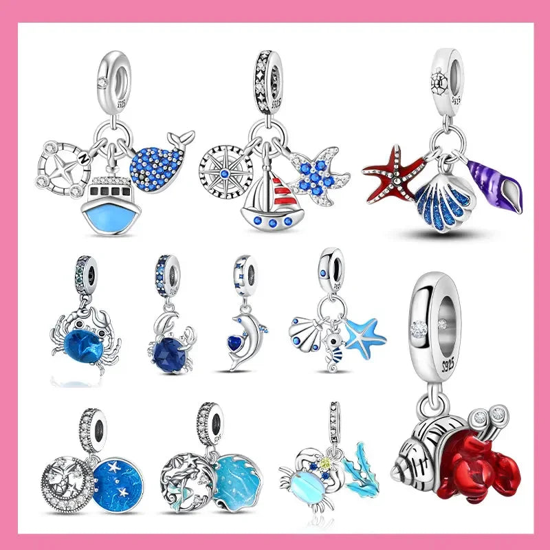 Heißer Verkauf 925 Sterling Silber Ozean Welt Serie Meeresschildkröte Seestern Kleine Krabbe Krake Charms Bead Fit 925 Armband DIY Schmuck