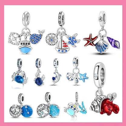 Heißer Verkauf 925 Sterling Silber Ozean Welt Serie Meeresschildkröte Seestern Kleine Krabbe Krake Charms Bead Fit 925 Armband DIY Schmuck