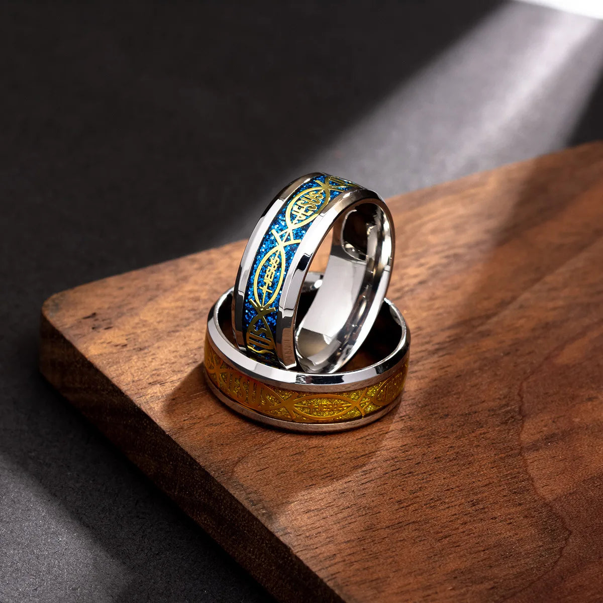 Jesus-Buchstabe, 316L-Edelstahlring für religiöse christliche Männer und Frauen, Geschenk, Schmuck, Serenity, männliches Bibelkreuz