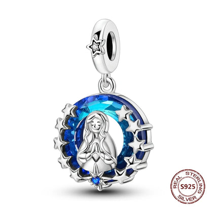 Teufelsaugen-Charm aus 925er Silber, Original-Hand der Fatima, blauer Zirkon, Kreuz, blaue Augen, passend für Armbänder, DIY-Herstellung von Schmuck, Geschenk