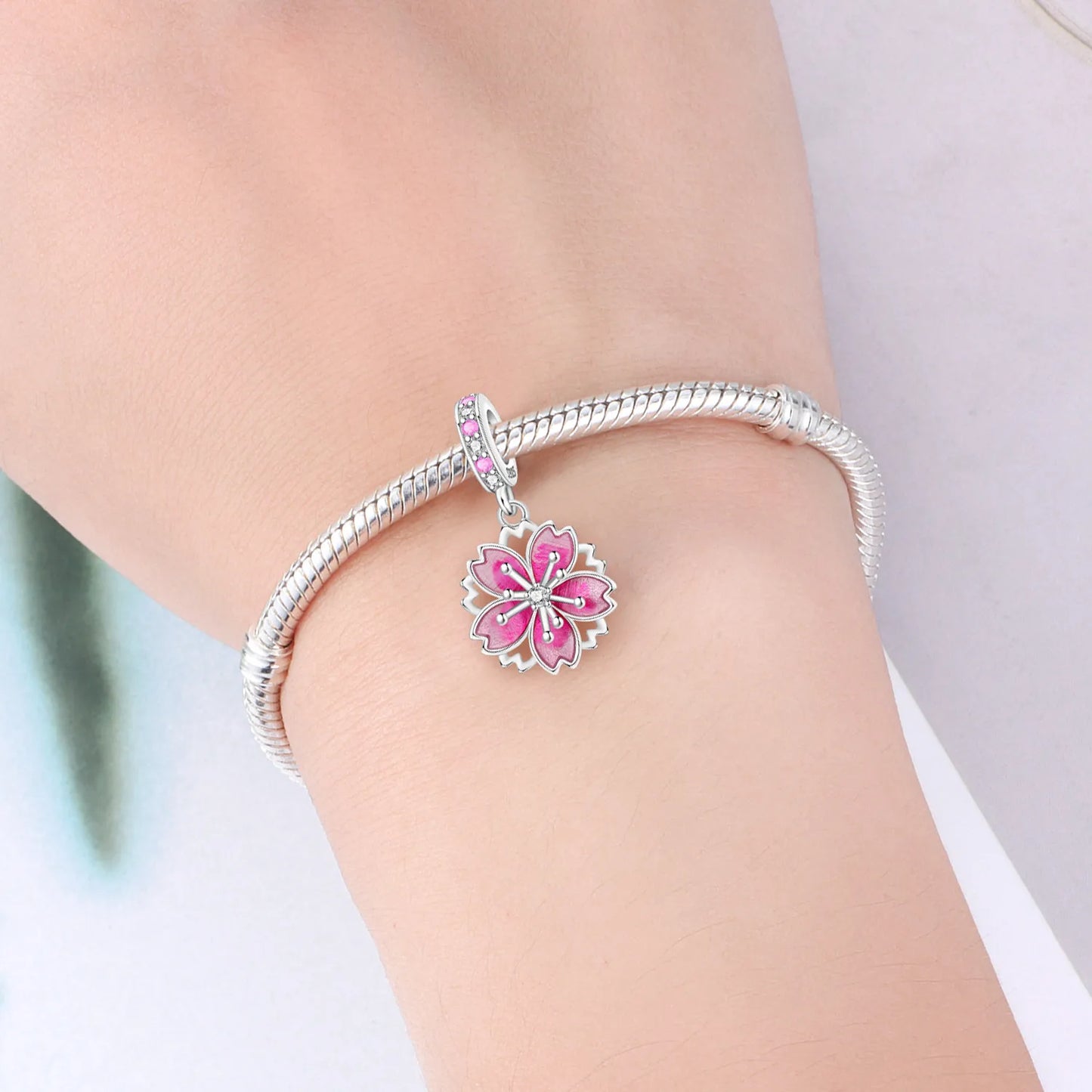 Bunter Schmetterlingsanhänger aus 925er-Sterlingsilber mit Blumen, Perlen, Käfer und Marienkäfer, passend für Armbänder, exquisite Anhänger-Geschenke