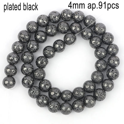 Schwarze vulkanische Lavagesteinperlen, Mineralperlen, Charms, Rohrwürfel, runde geometrische Formperlen für Schmuckherstellung, DIY-Armband