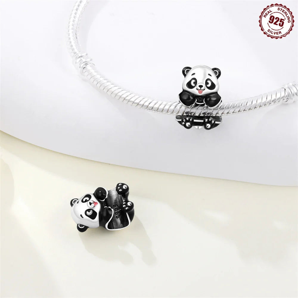 Schwarze Charms aus 925er Silber, Schmetterling, Panda, Waschbär, Kalb, Lammperlen, Anhänger, passend für DIY-Original-Armband, Halskette, Modeschmuck, Geschenk