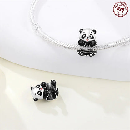 Schwarze Charms aus 925er Silber, Schmetterling, Panda, Waschbär, Kalb, Lammperlen, Anhänger, passend für DIY-Original-Armband, Halskette, Modeschmuck, Geschenk