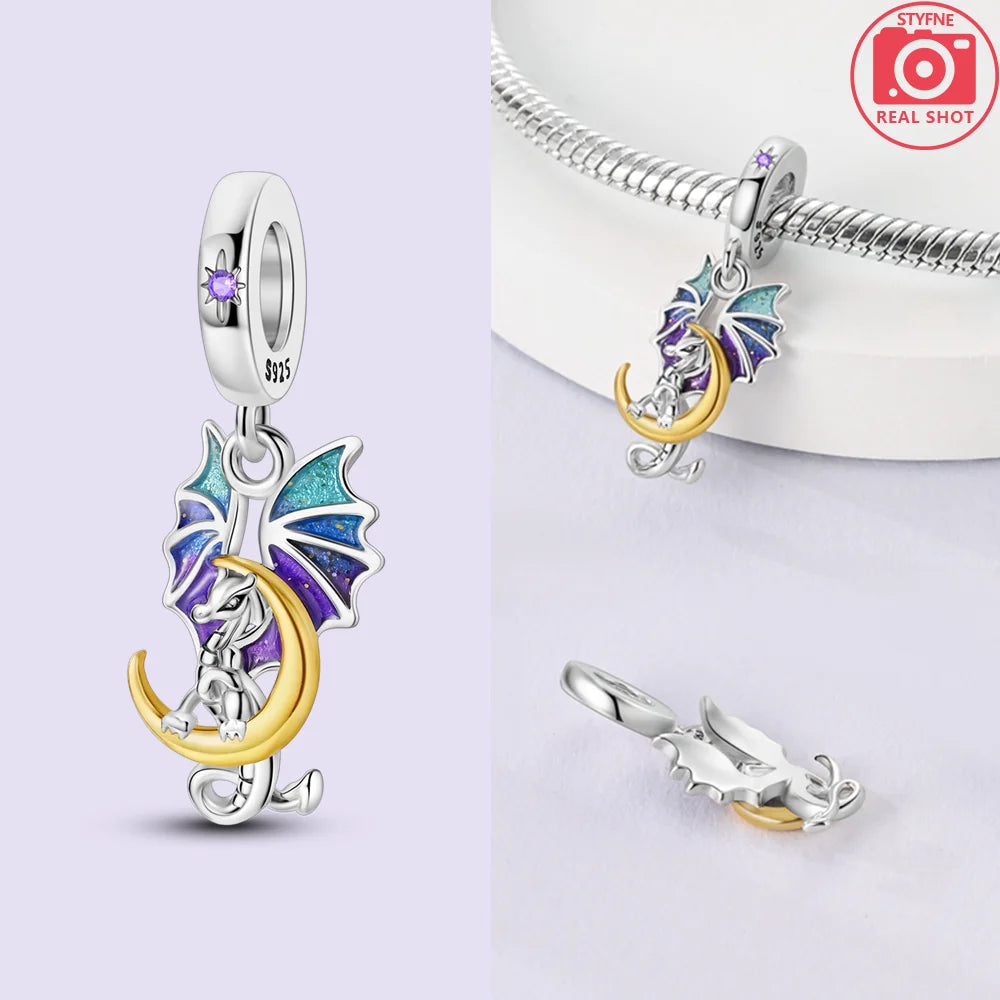 Charms der Drachen-Serie, 925er Silber, Flugsaurier, Tyrannosaurus, Chamäleon-Charm-Anhänger, passend für Original-Armbänder, DIY-Schmuckherstellung