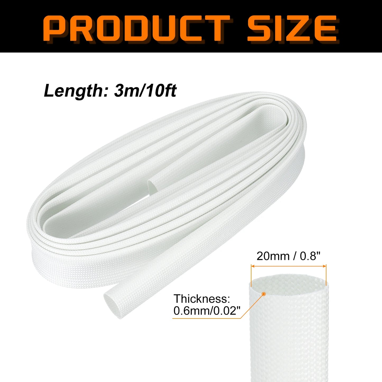 1/3 Meter geflochtene Kabelhülse, 12–25 mm ID, 200 °C, hitzebeständig, 1500 V, Glasfaser-Drahtisolierung, Kabelschutz, Organizer-Management