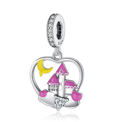 Vergnügungspark-Charm aus 925er-Sterlingsilber, Riesenrad, Achterbahn, Zirkus, Clown, Karussell, passend für DIY-Armbänder, Halsketten, Souvenir