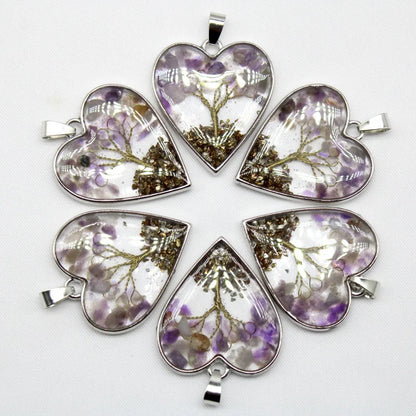 12 Stück Mix Stein Amethyst Lapislazuli Kristall Herz Lebensbaum Anhänger für DIY Herstellung Naturstein Halskette Ohrring Zubehör