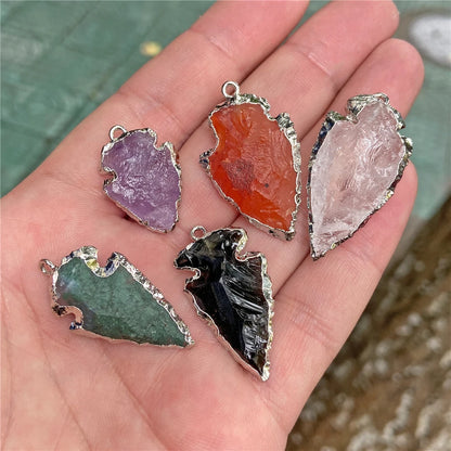 Echte Stein Pfeile Halskette Anhänger Rohkristall Quarz Anhänger Handwerk Amethyst Obsidian Pfeilspitze Energie Glücksbringer Herstellung Diy