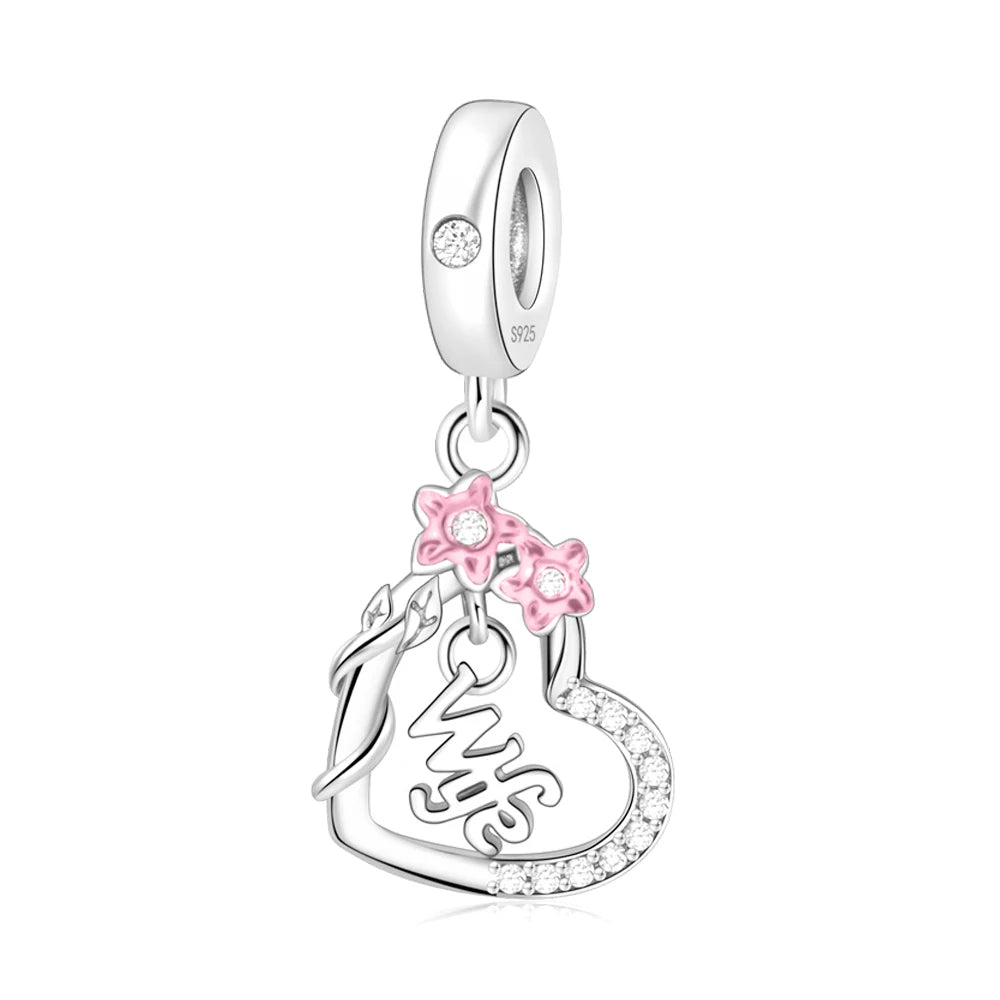 Charm-Anhänger aus 925er-Sterlingsilber mit Oktopusperlen und Stammbaum und Herz, passend für Schlangenarmband, Boutique-Halskette, rosa Anhänger, Geschenk