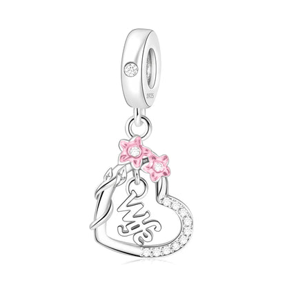Charm-Anhänger aus 925er-Sterlingsilber mit Oktopusperlen und Stammbaum und Herz, passend für Schlangenarmband, Boutique-Halskette, rosa Anhänger, Geschenk