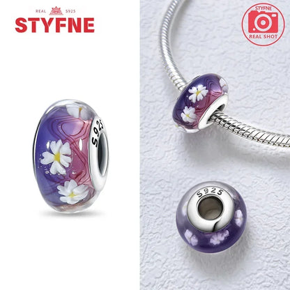Echtes Sterlingsilber 925, Blumen-Charms, Glas, neue Original-Perle, bunt, Murano, passend für Original-Armbänder, DIY für Frauen, Schmuck, Geschenke