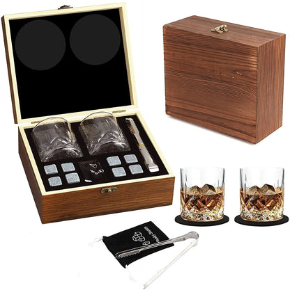 Geschenkset mit Whiskey-Steinen, 8 Whiskey-Steine, 2 Gläser, Eiszange, wiederverwendbare Whiskey-Steine, Geschenk für Männer, Vatertagsgeschenk, Bar-Party-Set