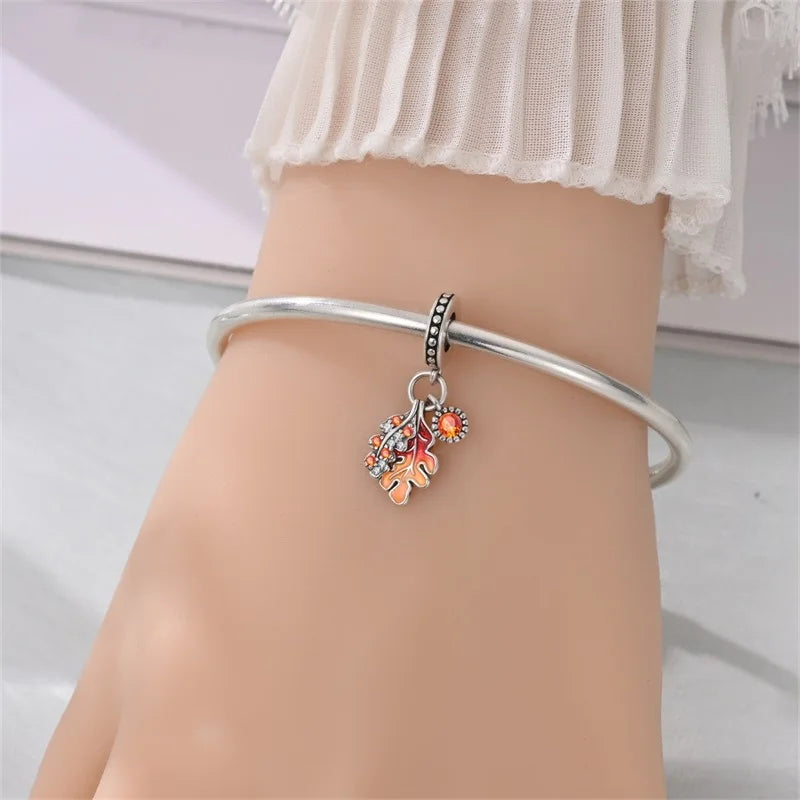 Kürbishaus-Perlen und Kuchen-Donut-Herzform aus 925er-Sterlingsilber, dreifach baumelnder Charm, passend für Armbänder, goldene orangefarbene Anhänger-Geschenke