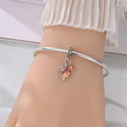 Kürbishaus-Perlen und Kuchen-Donut-Herzform aus 925er-Sterlingsilber, dreifach baumelnder Charm, passend für Armbänder, goldene orangefarbene Anhänger-Geschenke