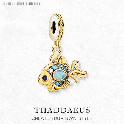Bunte Fische vergoldet Anhänger Charms DIY Schmuck Sommer süß 100 % 925 Sterling Silber Geschenk