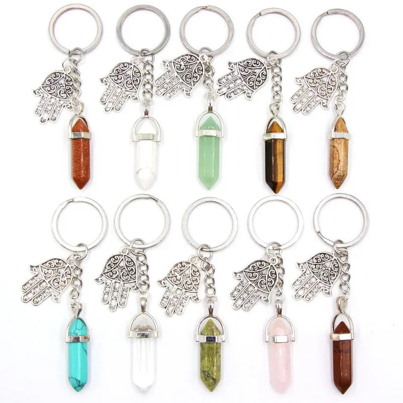 20 stücke Natürliche Stein Kristall Quarz Schlüsselbund Frauen Männer Handtasche Hangle Auto Schlüssel Halter Raw Mineral Stein Schlüsselring Schmuck