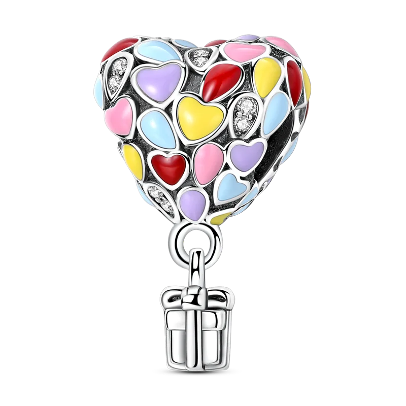 Original-Charm-Perle aus 925er-Sterlingsilber mit eingelegtem Zirkonium, Schleife, Liebesherz, Ballon-Anhänger, passend für Armbänder, DIY-Schmuckmarkierung