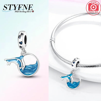 Charms aus 925er-Sterlingsilber, Perlen-Anhänger, Muschel, Delfin, Hippocampus, blauer Charm für Damen, Armband, Schmuck, Geschenk
